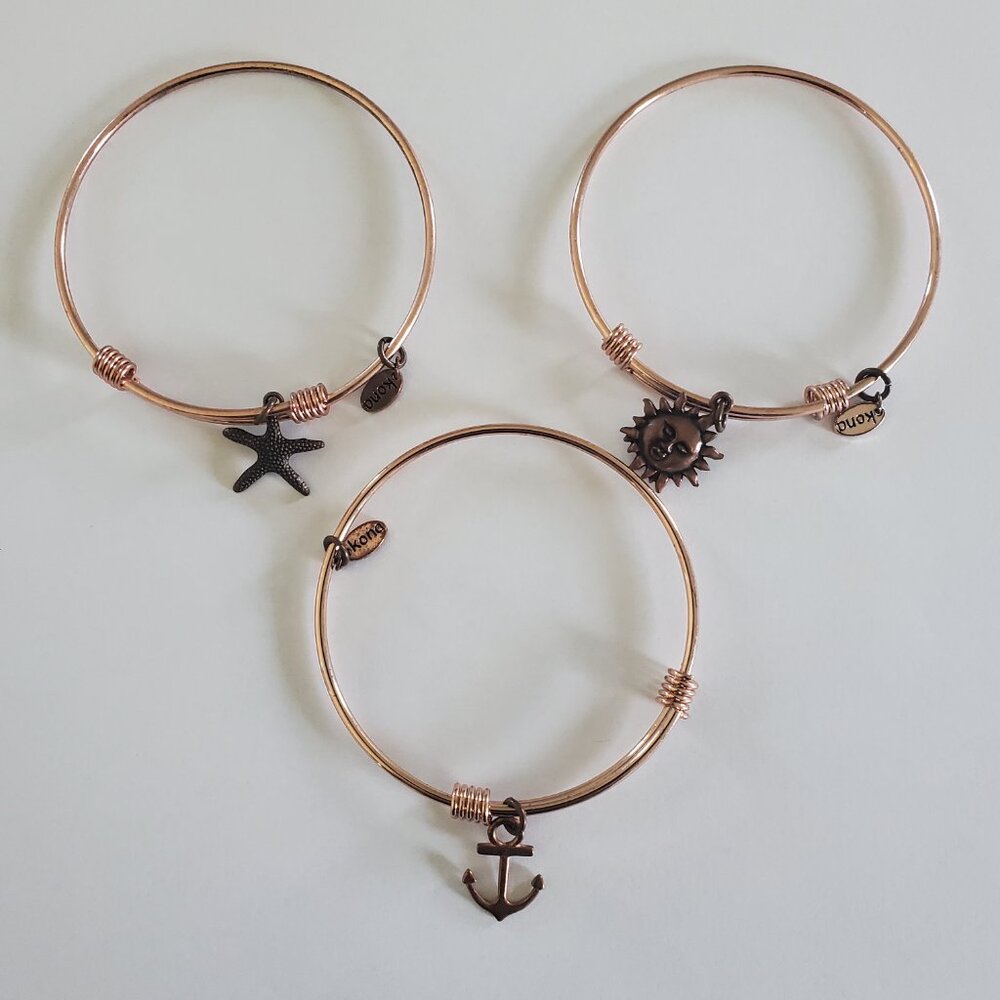 Lot of 3 Kona Lightweight Rose Gold Tone Expandable Bracelet Starfish Sun Bangle